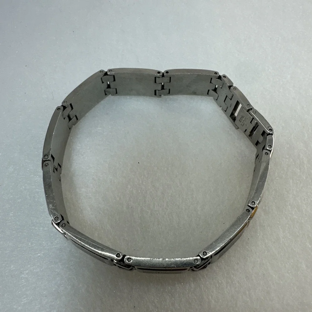 Men's Stainless Steel Link Bracelet Black Inlay Silver Tone 8.5